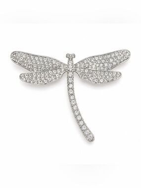 Crystal Dragonfly Brooch - Silver Tone